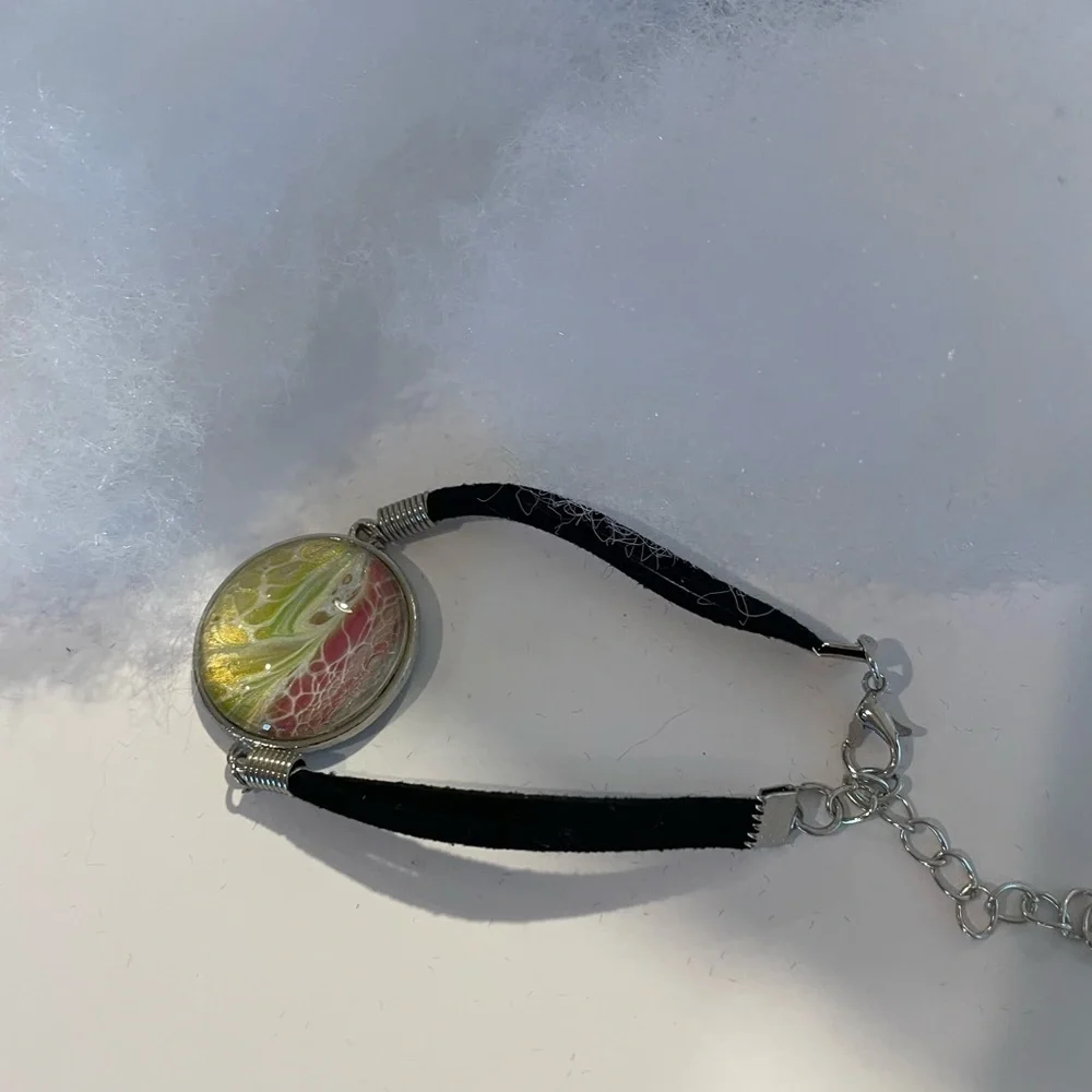 Hand painted acrylic on glass bracelet